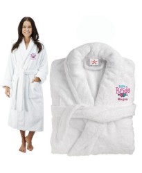 Deluxe Terry cotton with new bride heart CUSTOM TEXT Embroidery bathrobe